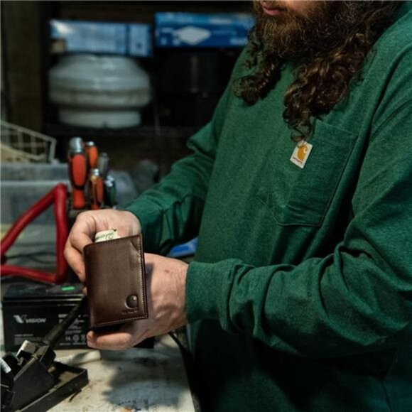 Men's Durable Oil Tan Leather Wallets, Available in Multiple Styles - Picture 6 of 7